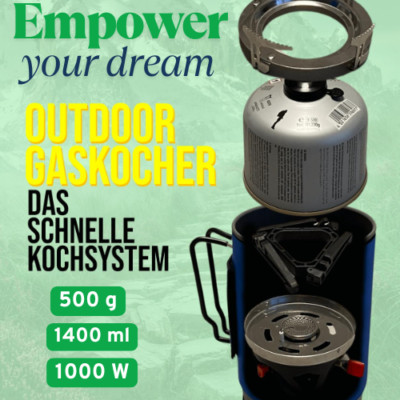 outdoor gaskocher 1000 W, 500 g, 1400 ml schnelles Kochsystem beim Blackout
