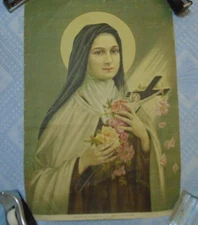 RARE Find - St Therese (the Little Flower) Canvas Painting Italy (ca. 1930) 
