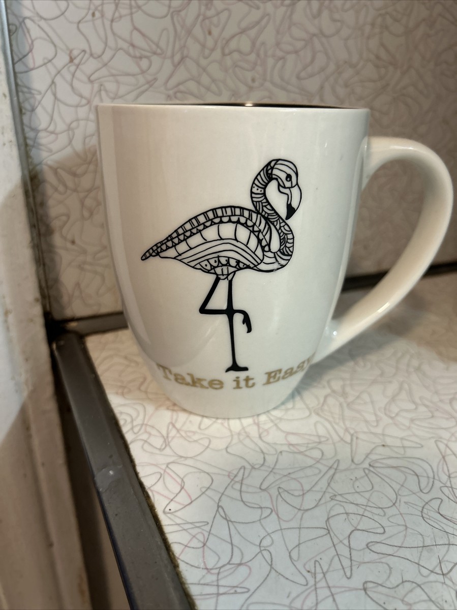 16 oz Bistro Ceramic Coffee Mug Cup Take It easy Flamingo Funny/ Black And  White
