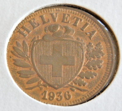 外国銭　約２．３キロ 1936 - B Switzerland Helvetia 2 Rappen Bronze Coin, 20mm