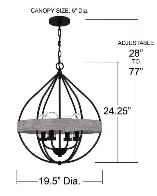Colgante Quoizel QP5339MBK Tansy, 4 luces 240 vatios totales, negro mate Foto 2 de 3