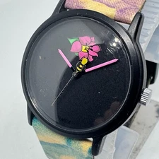 VTG Timex Quartz Watch Heavy Petal Unisex Black Resin Flower Analog New Battery
