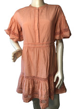 Marie Oliver Retta Silk blend Ruffled Hem Mini Dress lace Peach Size XS