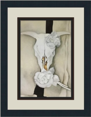 Georgia O'Keeffe Cows Skull with Calico Roses Custom Framed Print