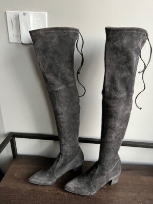 Ladies Stuart Weitzman Tieland $950 Over the Knee Boots Slate Suede sz 9.5