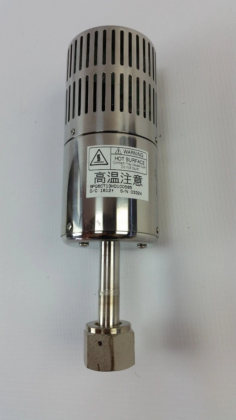 Azbil SPG6 vacuum gauge side with hot surface warning label