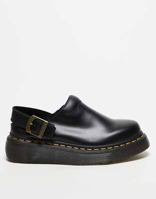 Dr Martens Laken Leder Plateau Pantoletten in Schwarz