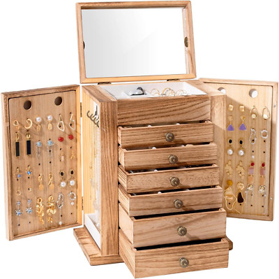 ProCase Large Jewelry Box, 7-Layer Wooden Boxes for Large, Natural 