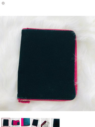 Anthropologie Green Velvet Book Planner Zipper Cover Pouch Bag 7" x 8.5"