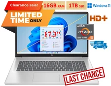 2025 HP Laptop Computer 17.3" FHD Hexa-Core AMD Ryzen 5 7430U 16GB RAM 1TB SSD