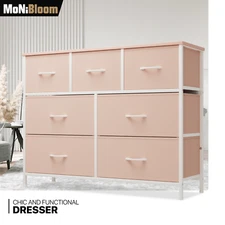 Pink Drawer Dresser Chest of 7 Drawers Fabric Clothing Organizer Storage Cabinet