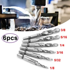 6pcs Hex Shank HSS 1/4" Combination SAE Drill Tap Bit Deburr Countersink Tools