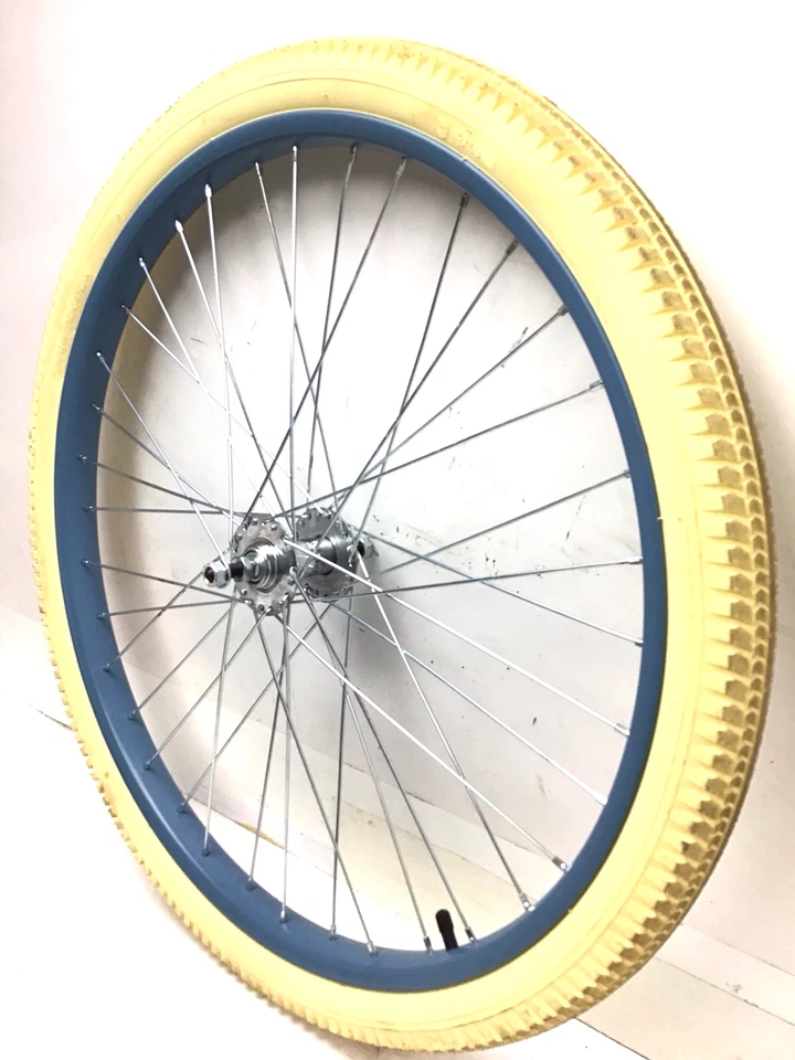 26 Zoll Fahrrad Vorderrad blau mit 2,125 Zoll creme Reifen Beach Cruiser Bike #D61