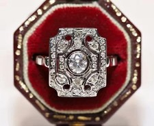 Art Deco Style Round Cut Lab Created Diamond14k White Gold FN Bezel Wedding Ring