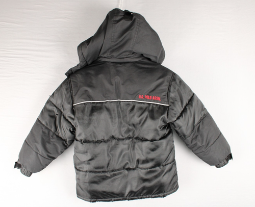 U.S. Polo Assn Puffer Jacket Black Logo Sleeve Hood Zip Pockets Lined Size 5/6 - Picture 2 of 20