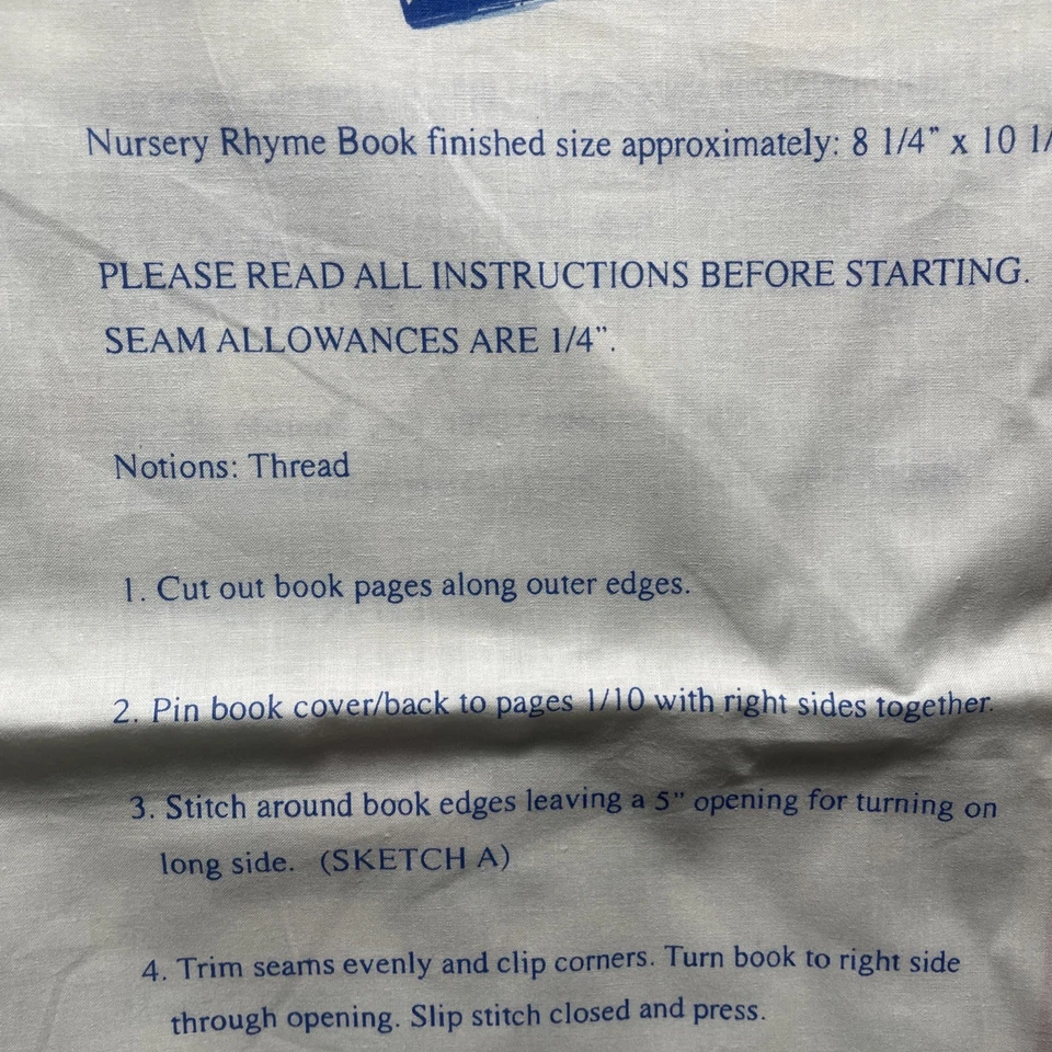 1997 Fabric Traditions Mother Goose Nursery Rhymes Book Cut and Sew Panel 8"x10" - Image 2 of 4