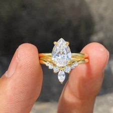 2Ct Pear Cut Simulated Diamond Bridal Ring Set 14K Yellow Gold Plated