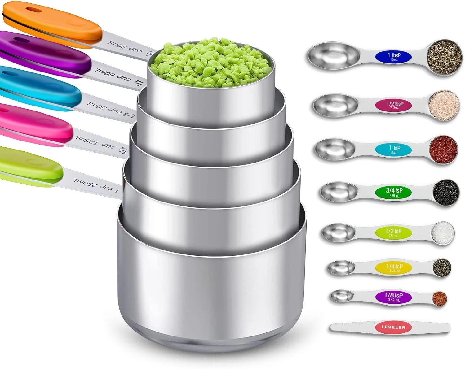 13-Piece Measuring Cups & Magnetic Spoons Set 5 Stainless Steel Measuring Cups