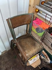5X Available Vintage/ Rustic Wooden Stacking Chairs with Metal Green Legs