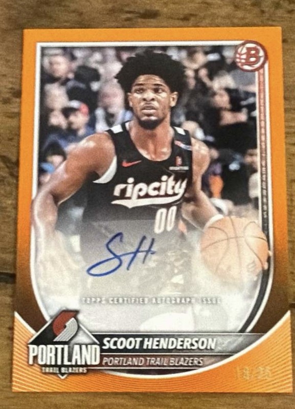 Topps 2025-26 Bowman Basketball Scoot Henderson #RVA-SH Rookie Auto Blazers /25