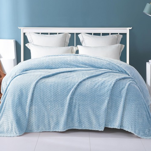 Light Blue Fleece Queen Size Blanket for Bed, 90x90 Inches Soft Cozy Jacquard... - Picture 2 of 9