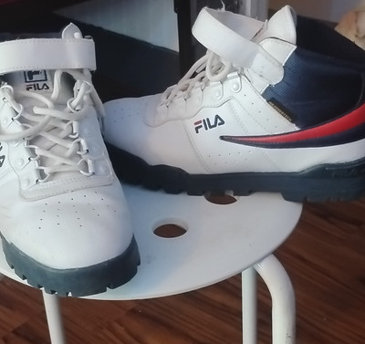 FILA Men's High Top Athletic Sneakers Lace Up Hook & Loop White Navy Red