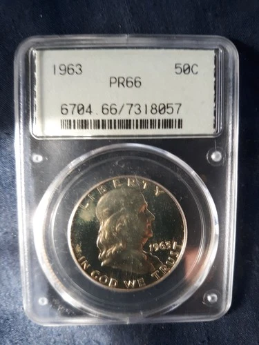 1963 Franklin Half 50c PR66  PCGS NICE CAMEO COIN, OLD CASE