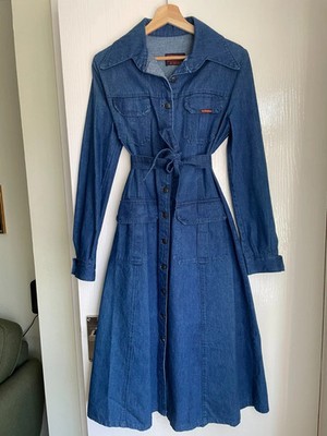 RARE Vintage Landlubber Denim Dress Coat - Utility Style - Belted - Size S/M