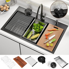 33X22 Inch Kitchen Sink Black Drop in Stainless Steel Kitchen Sinks 16 Gauge Sin