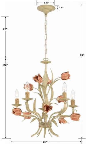 Southport 5 Light Sage Rose Chandelier - Picture 6 of 12