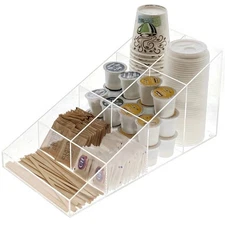 NEW! ACRYLIC COFFEE/TEA STATION - CUPS/LIDS/CREAMER/SUGAR/STIRRER ORGANIZER