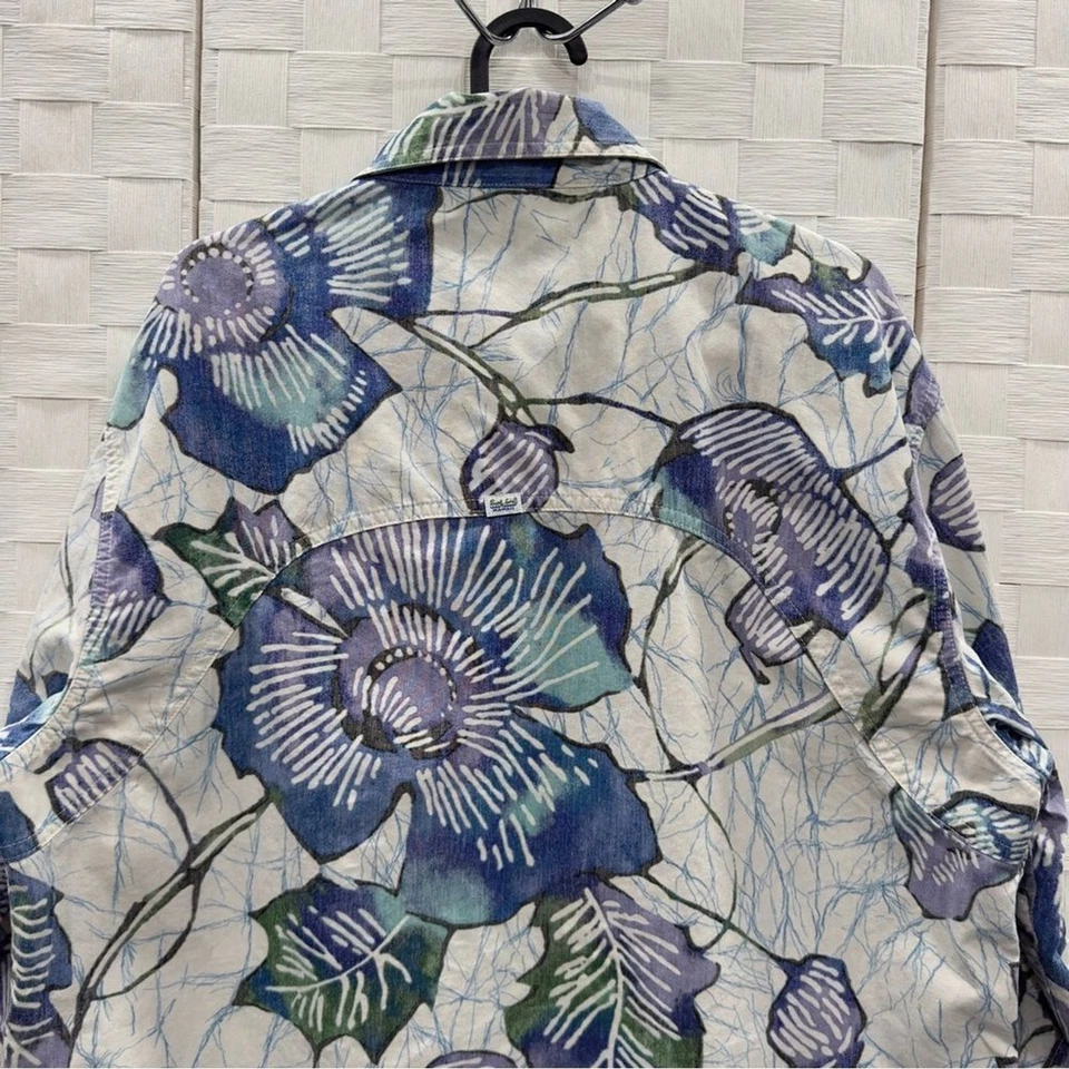 Camisa SURF LINE HAWAII Floral Abotonada Talla L Azul Verde Cuello Manga Larga Foto 4 de 4