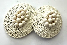 Vintage White Enamel & Bead Lacy Large Shoe Clips Buckles