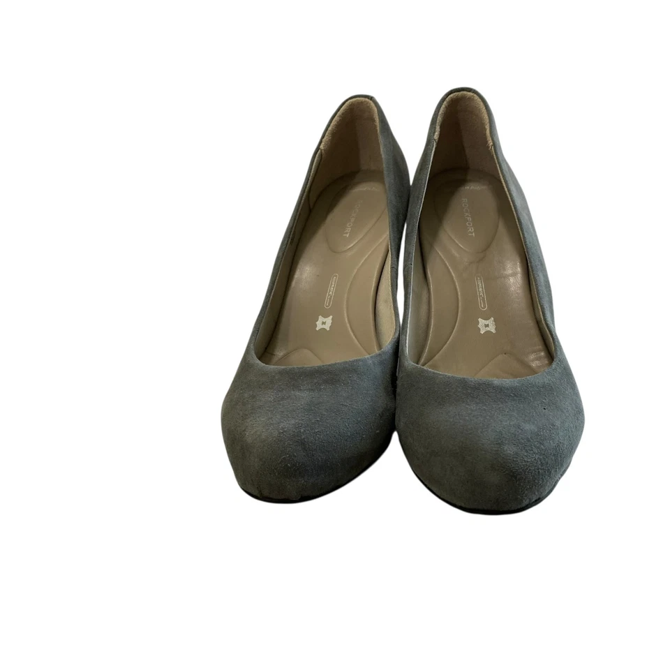 Saltos anabela femininos Rockport couro camurça cinza 8 escritório carreira minimalista - Imagem 3 de 4