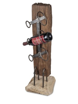 Flaschenhalter, Weinregal TEAK für 3 Flaschen H. 74cm aus Teak Holz Formano