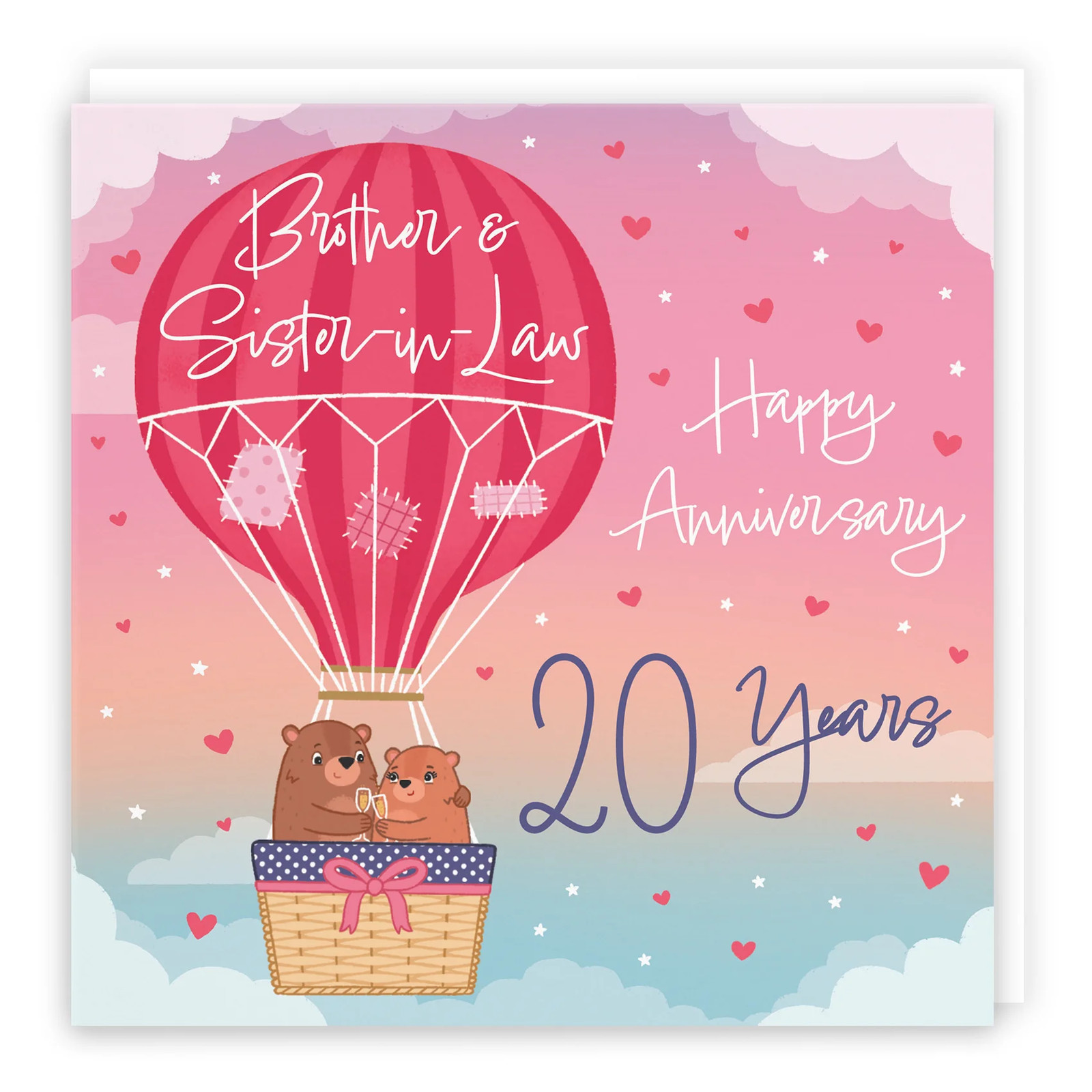 20th Brother And Sister-in-Law Hot Air Balloon Anniversary Card Cute Bears