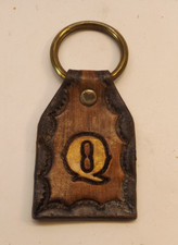 Initial Letter Leather Keychain, Engraving, Handcrafted "Q"