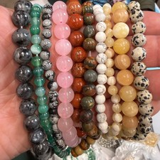 Set of 10 Natural Gemstone Round Beads Strands 15" Sizes 6,8,10 mm 14oz  B4