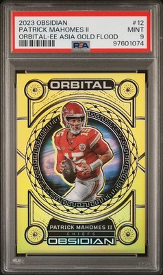 2023 Panini Obsidian Orbital #12 Patrick Mahomes Asia Gold Flood /10 PSA 9