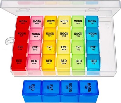 7 Tage Pillen Organizer 4 Mal am Tag, Große Kapazität, Tragbare Wöchentliche Medizin Box