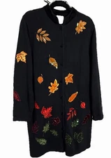 Vintage QUACKER FACTORY FALL Harvest Leaves Long Cardigan Sweater BEAUTIFUL