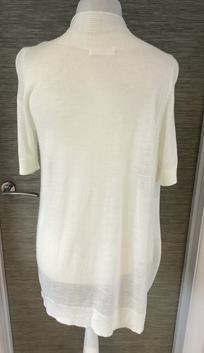 M&S sz 16 Long Cardigan Linen Mix White M&S Cardigan sz 16 Short Sleeve WornOnce - Picture 7 of 14