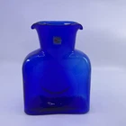 Blenko Glass Cobalt Blue Water Jug Pitcher Bottle Double Spout Vase