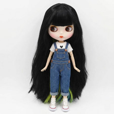 Neo Blythe Doll Long Black Hair Matte Face Jointed Body 12" Custom BJD OOAK 1/6