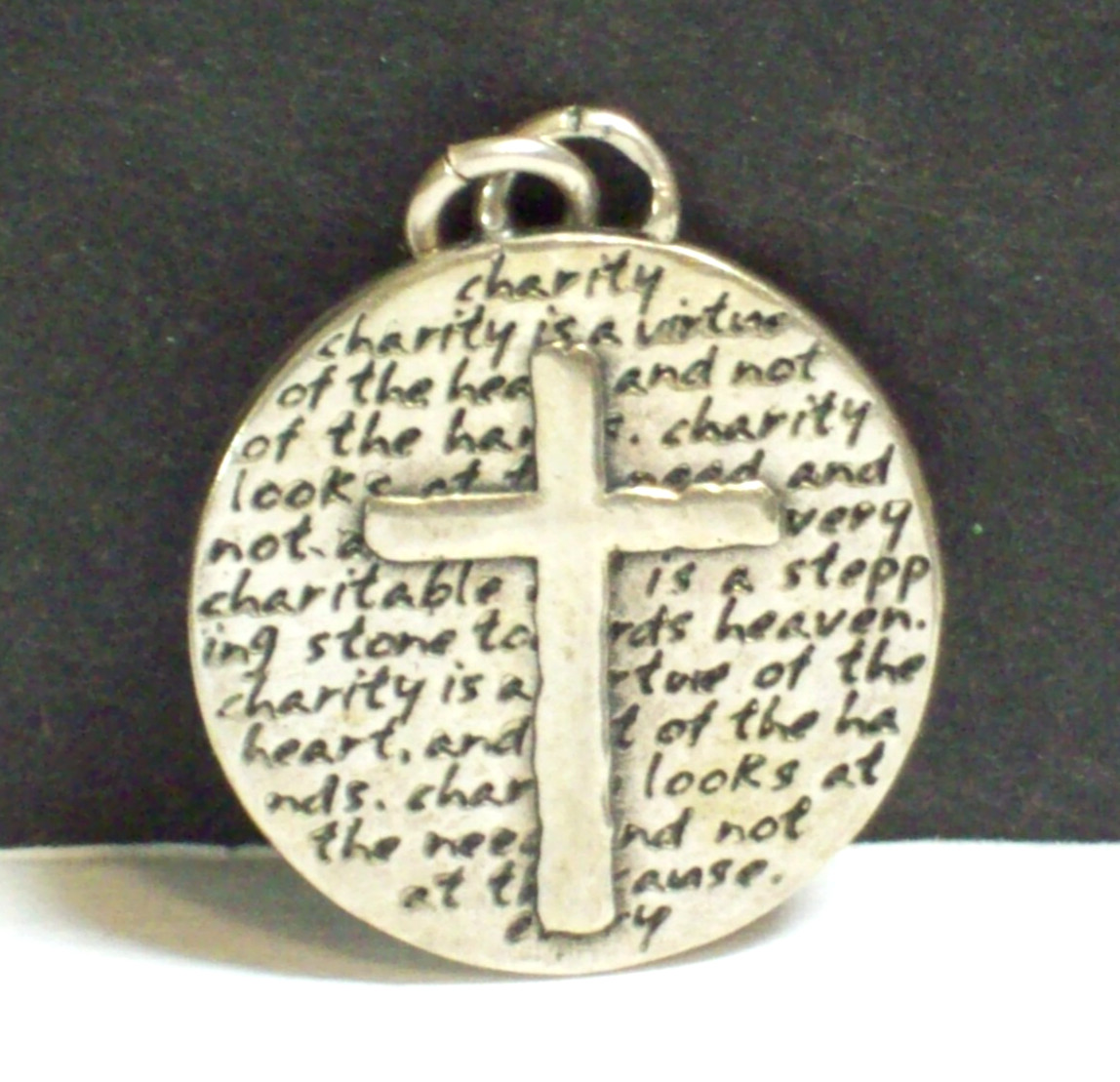 Fine Silver 950 Cross Pendant Charity is a Virtue Circle  Charm Kevin N Anna