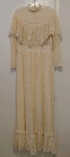 Gunne Sax Vintage 1970's Cream Lace Wedding Dress Maxi Prarie Western Size 13