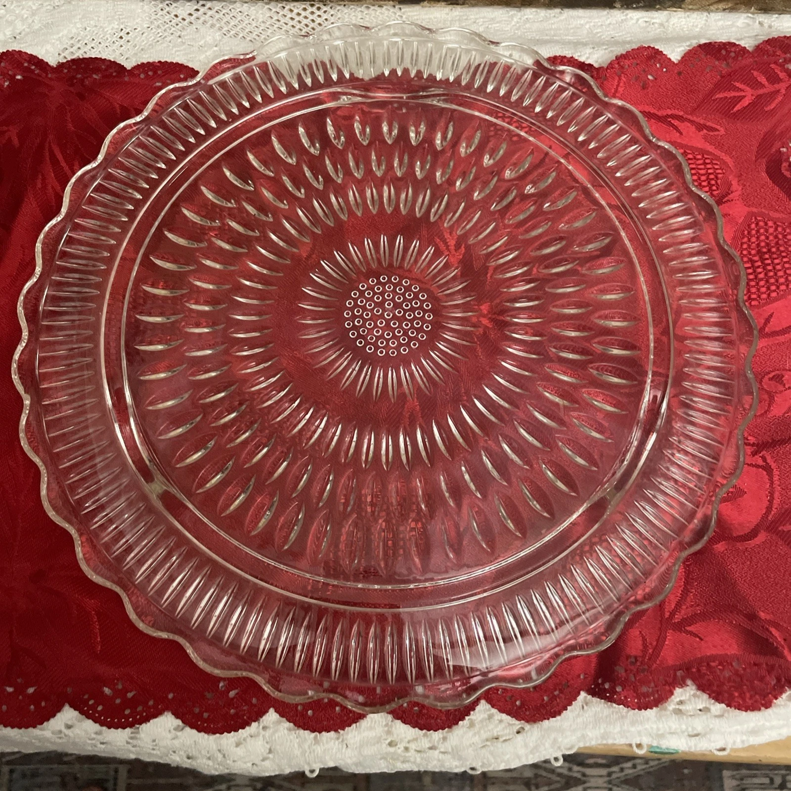 Vintage Jeannette Glass Footed Sandwich Platter Cake Plate Clear 12.5” Mint