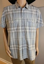 Burberry London Blue Plaid Mens XXL Cotton Button Up Shirt Authentic With COA