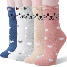 Merino Wool Cat Socks for Women Thermal Large Deep Blue/Pink/Gray/White/Beige