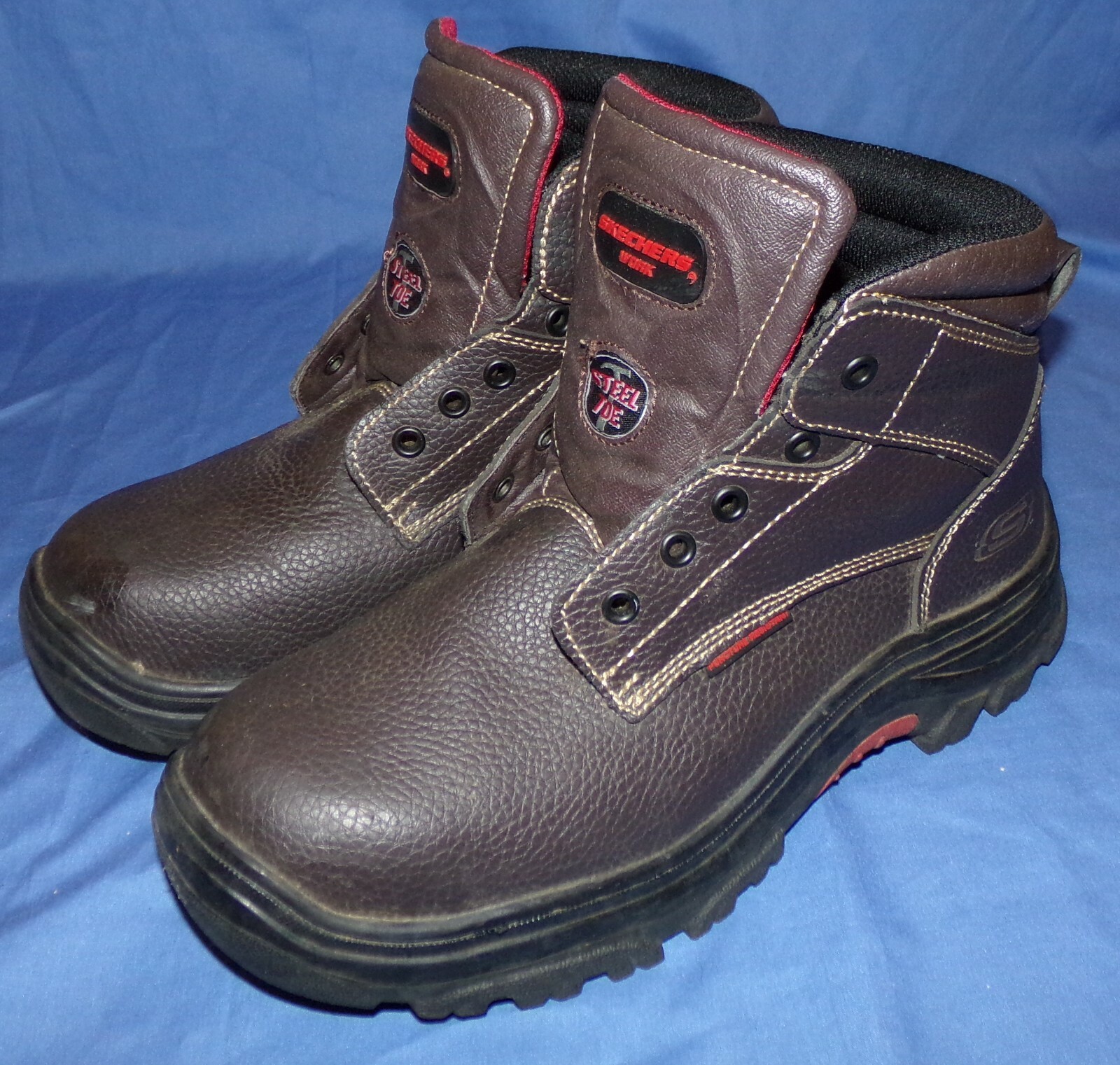 Skechers Steel Toe Memory Foam Boots Mens 9.5 Brown Leather Work Safety |